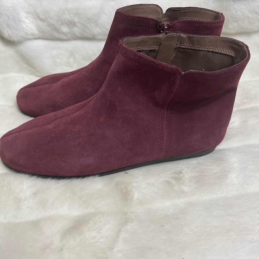 Aerosoles leather suede burgundy ankle boots round toe side zipper size 11W